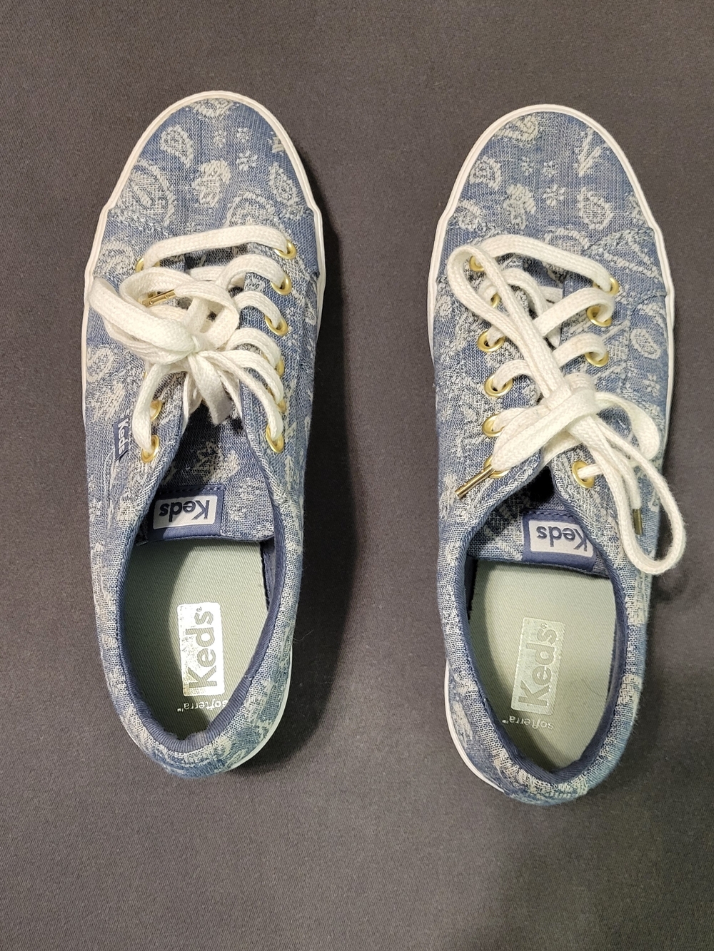 Keds Floral Denim Sneakers in Light Blue and White Size 8